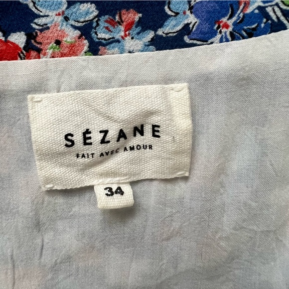 Sezane Anastasia Blue Poppy Floral Wrap Dress Women's size 34 / US size 2 - Picture 3 of 12